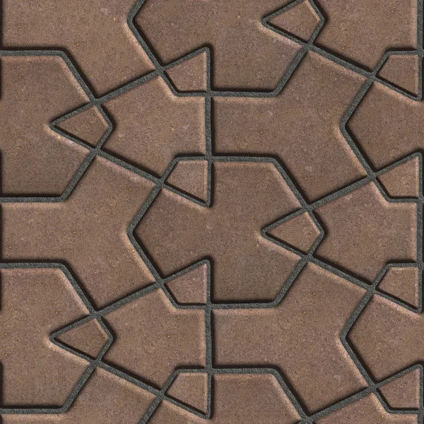 Losas de pavimentación marrón construidas con piezas cruzadas y varias formas . — Foto de Stock