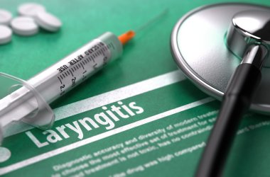 Laryngitis. Medical Concept on Green Background.