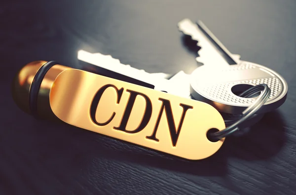 Cdn - Schlüsselbund mit Text auf goldenem Schlüsselbund. — Stockfoto