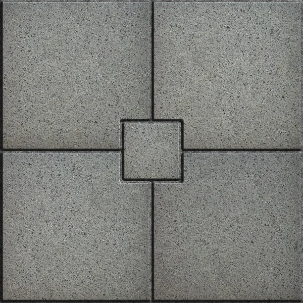 Graue Pflasterplatten in Form von kleinen Ziegeln umgeben vier große quadratische. — Stockfoto