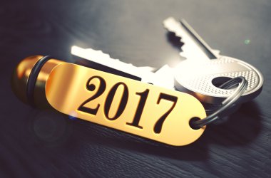 2017 - Bunch of Keys with Text on Golden Keychain.