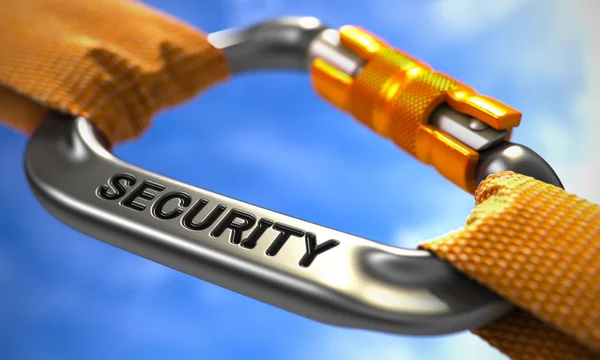 Chrome Carabiner Hook with Text Security. — Stock Photo, Image