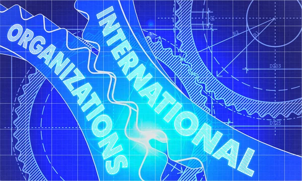 International Organizations on the Gears. Blueprint Style. — Stockfoto