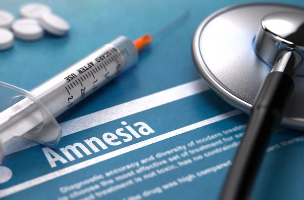 Amnesia. Concetto medico su sfondo blu . — Foto Stock