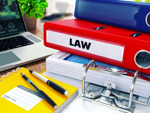 Law on Red Ring Binder. Blurred, Toned Image. — Stock Photo, Image