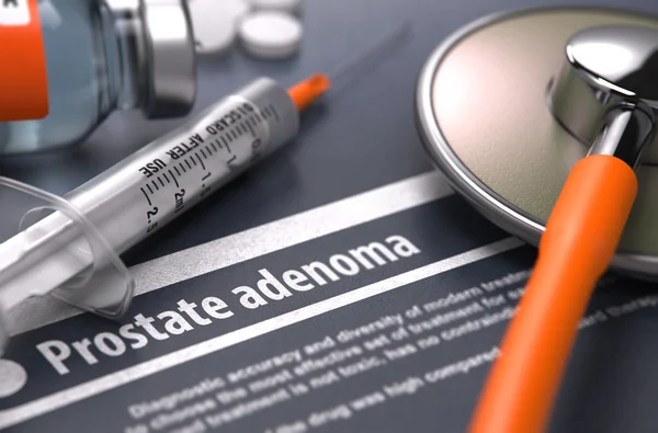 Adenoma della prostata - Diagnosi stampata su sfondo grigio . — Foto Stock