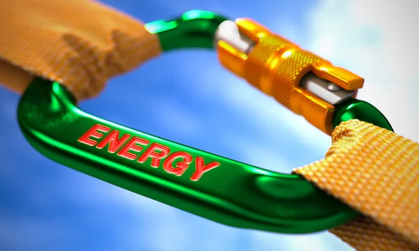 Energy on Green Carabiner between Orange Ropes. — Stock Photo, Image