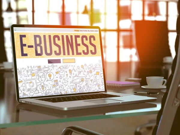 E-business on Laptop in Modern Workplace Background. — 图库照片
