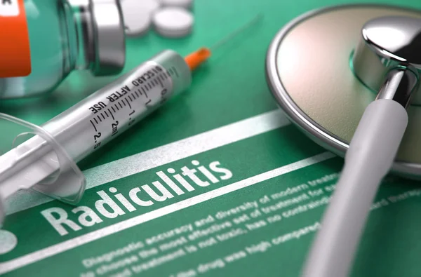 Radiculitis - Printed Diagnosis on Green Background. — Stockfoto