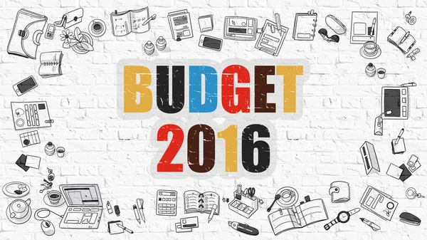 Konzept für Haushalt 2016 mit Doodle-Design-Ikonen. — Stockfoto