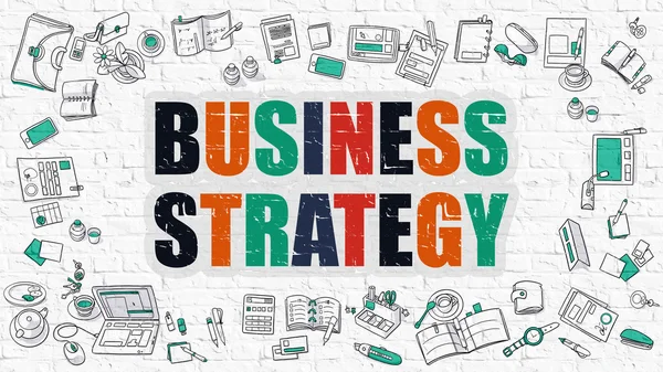 Business Strategy on White Brick Wall. — Stock Photo, Image