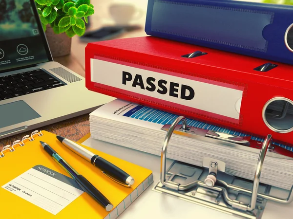 Red Office Folder with Inscription Passed. — Stok fotoğraf