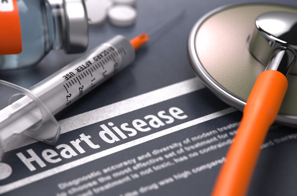 Heart disease - Printed Diagnosis on Grey Background.