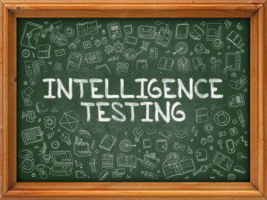 Hand Drawn Intelligence Testing on Green Chalkboard.