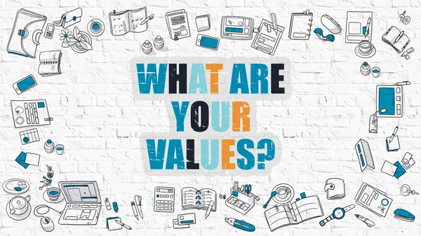 What Are Your Values Asking with Doodle Design Icons. — Stock Photo, Image