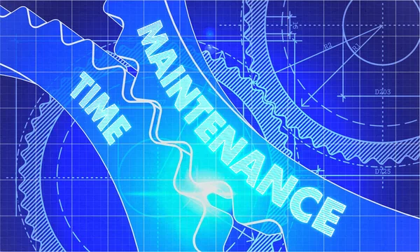 Tiempo de mantenimiento en los engranajes. Estilo Blueprint . — Foto de Stock