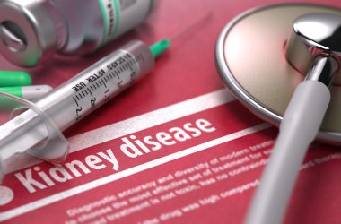 Kidney disease. Medical Concept on Red Background.