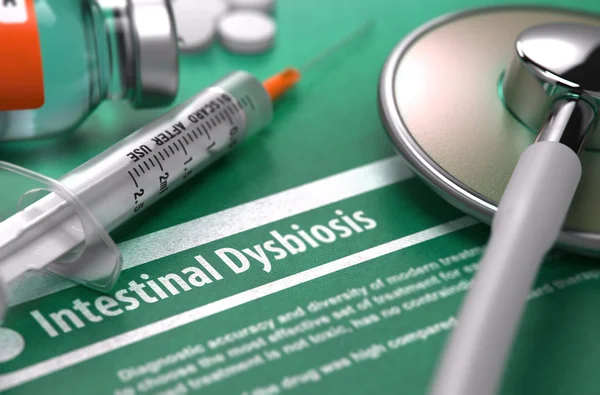 Intestinal Dysbiosis - Printed Diagnosis on Green Background. — Zdjęcie stockowe