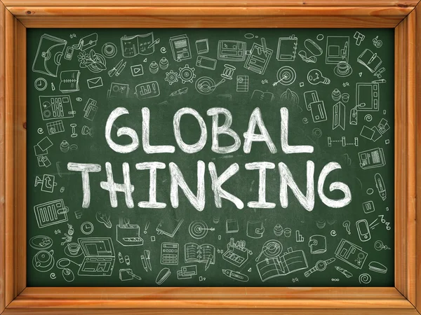Global Thinking - Hand Drawn on Green Chalkboard. — Stock Photo, Image