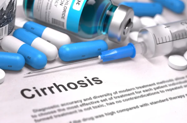 Zirrhose-Diagnose. Medizinkonzept. Zusammensetzung von Medikamenten. — Stockfoto