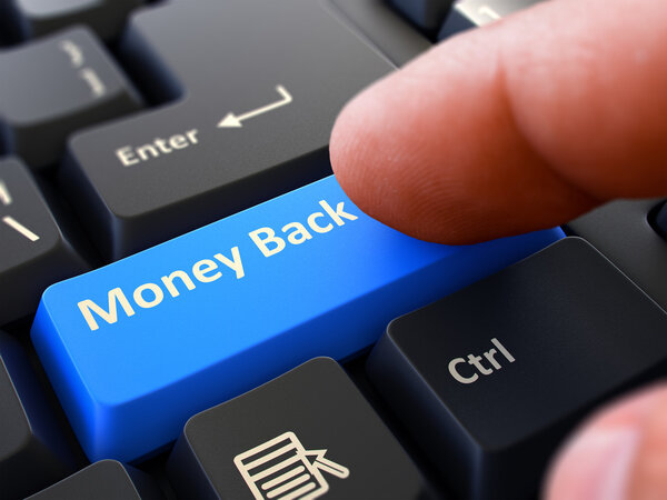 Money Back Concept. Person Click Keyboard Button.