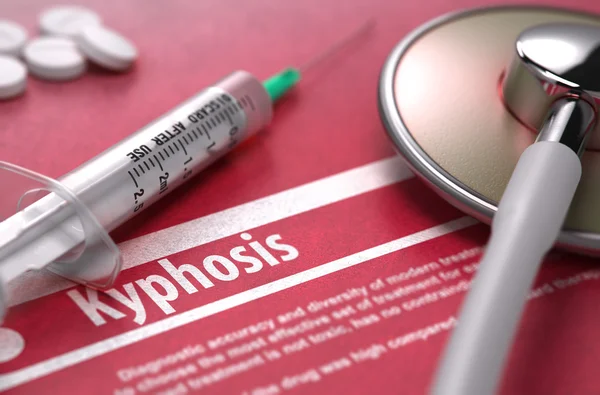 Kyphosis - Printed Diagnosis on Red Background. — Stockfoto