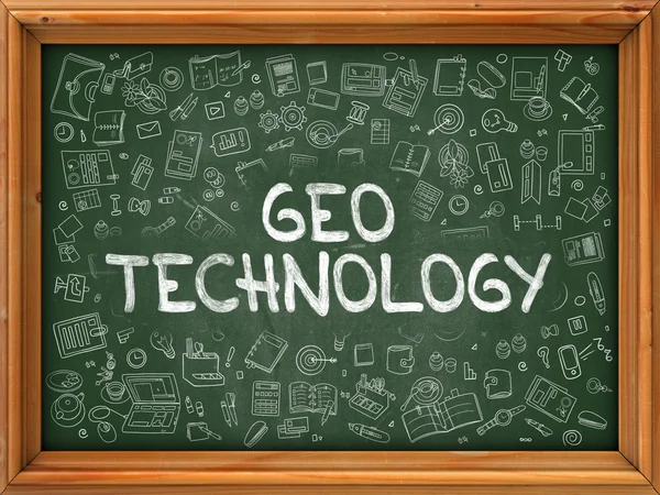 Geo Teknologi Konsep. Ikon Doodle di Chalkboard . — Stok Foto