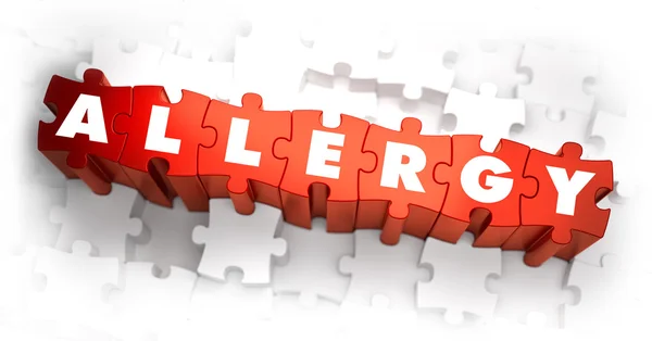 Alergia - Palabra blanca en rompecabezas rojos . —  Fotos de Stock
