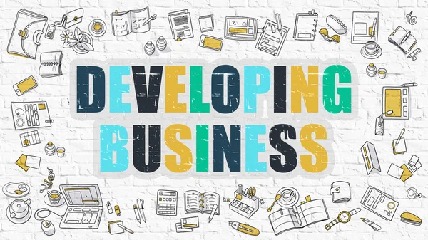 Multicolor Developing Business on White Brickwall (en inglés). Estilo Doodle . —  Fotos de Stock