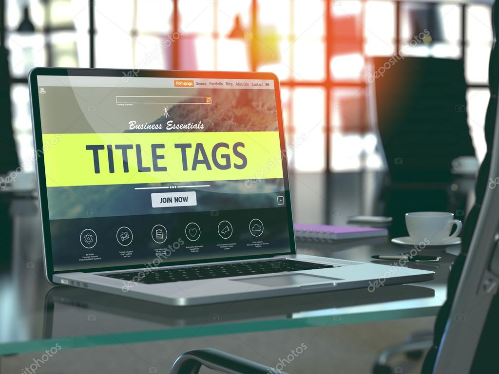 Title Tags Concept on Laptop Screen.