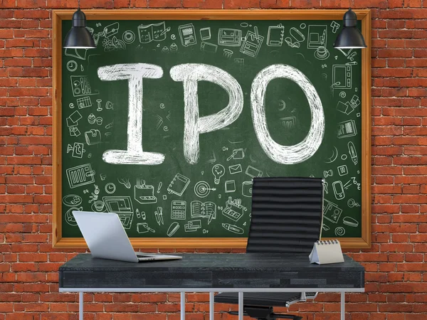 IPO on Chalkboard in the Office. — Stok fotoğraf