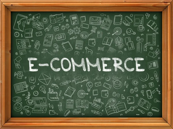 E-Commerce desenhado à mão em Green Chalkboard . — Fotografia de Stock