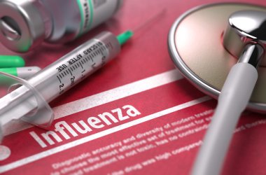 Influenza. Medical Concept on Red Background.