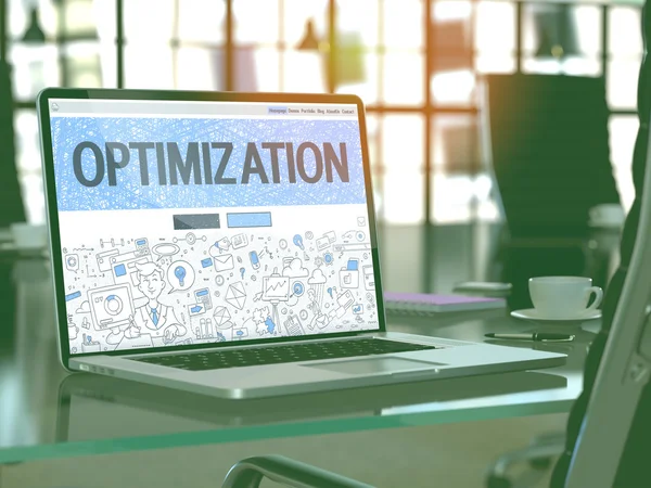 Optimization on Laptop in Modern Workplace Background. — Stock Fotó