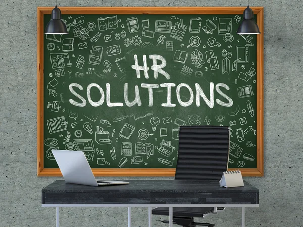 HR Solutions Concept. Doodle Icons on Chalkboard. — Stock Fotó