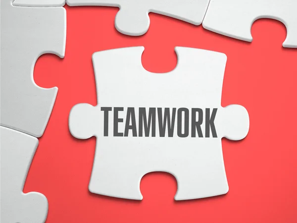 Teamwork - Puzzle on the Place of Missing Pieces. — Zdjęcie stockowe