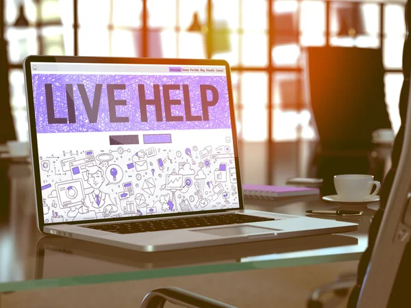 Live Help Concept on Laptop Screen. — Stok fotoğraf