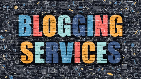 Blogging Services Concept. Multicolor on Dark Brickwall. — Stok fotoğraf