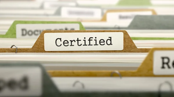 Concetto certificato. Cartelle nel catalogo . — Foto Stock