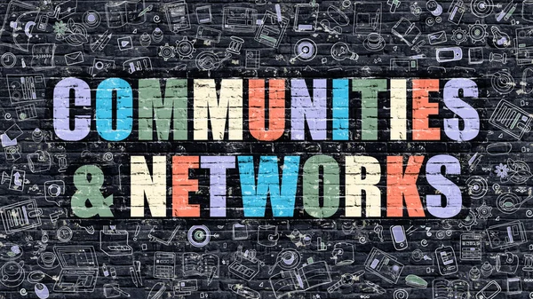 Comunidades y redes en la pared de ladrillo oscuro . — Foto de Stock