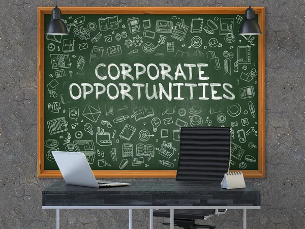 Oportunidades Corporativas no Chalkboard com Ícones Doodle . — Fotografia de Stock