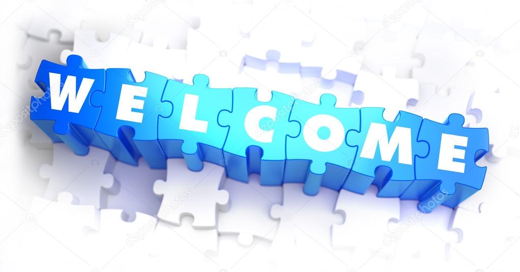 Welcome - White Word on Blue Puzzles.