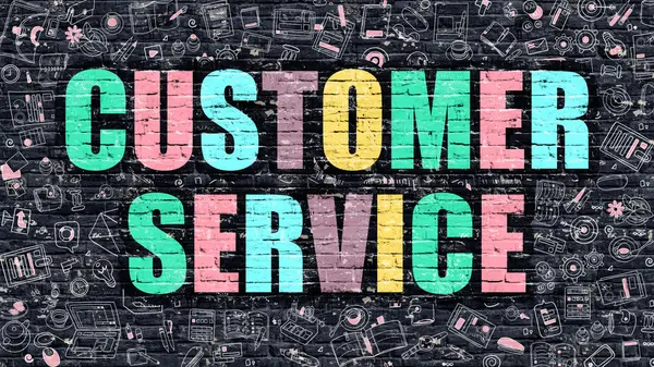 Multicolor Customer Service on Dark Brickwall. Doodle Style. — 图库照片