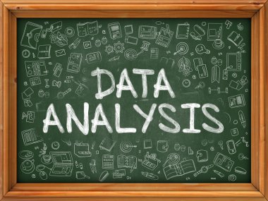 Data Analysis Concept. Green Chalkboard with Doodle Icons.
