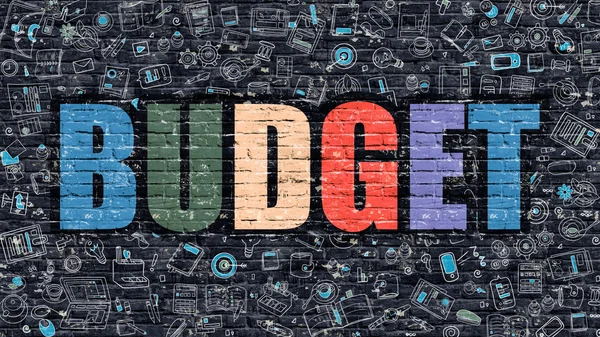 Multicolor Budget on Dark Brickwall. Doodle Style. — Stockfoto