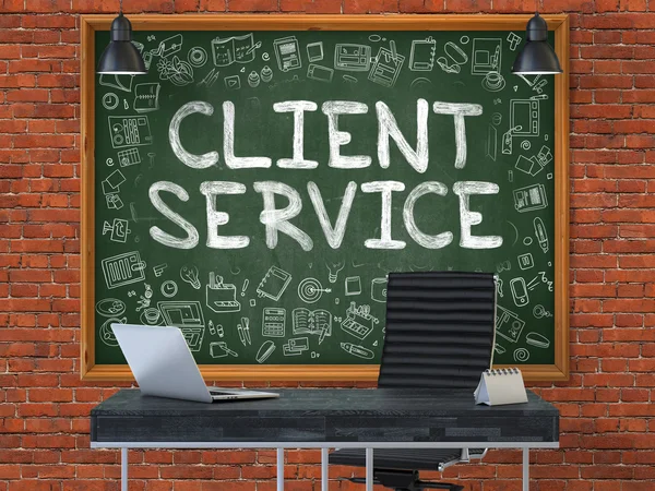 Chalkboard on the Office Wall with Client Service Concept. — Stockfoto