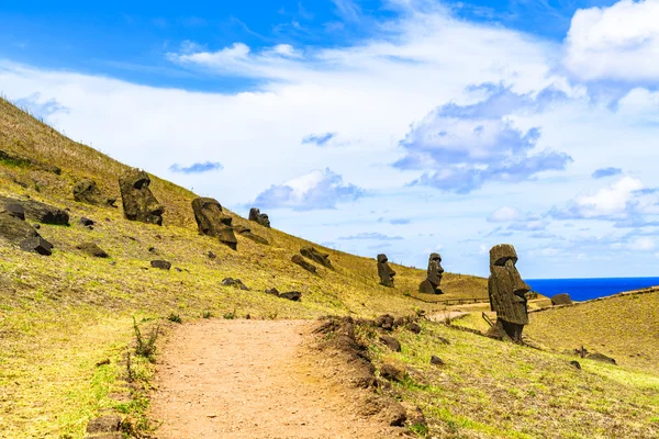 Moai w kamieniołomie Rano Raraku — Zdjęcie stockowe