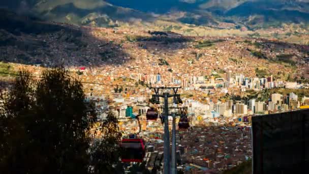 Time lapse of  aerial view of Lapaz and cable car — Stock Video
