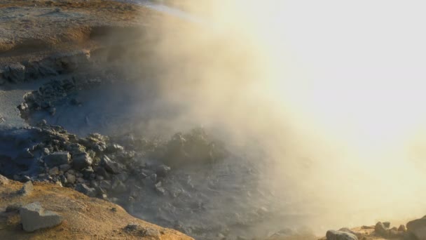 Boiling mud in the mudpot at Hverir geothermal area — Stock Video