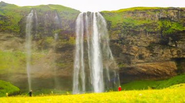 South Iceland'deki / daki Seljalandsfoss zaman atlamalı